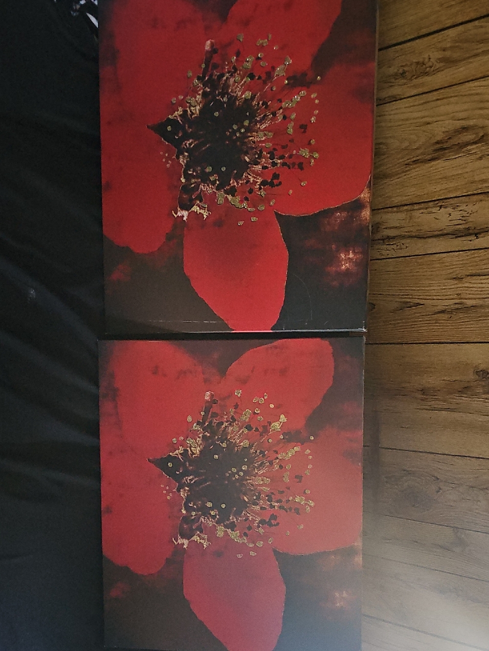 Red Floral Canvas Wall Art - Pair